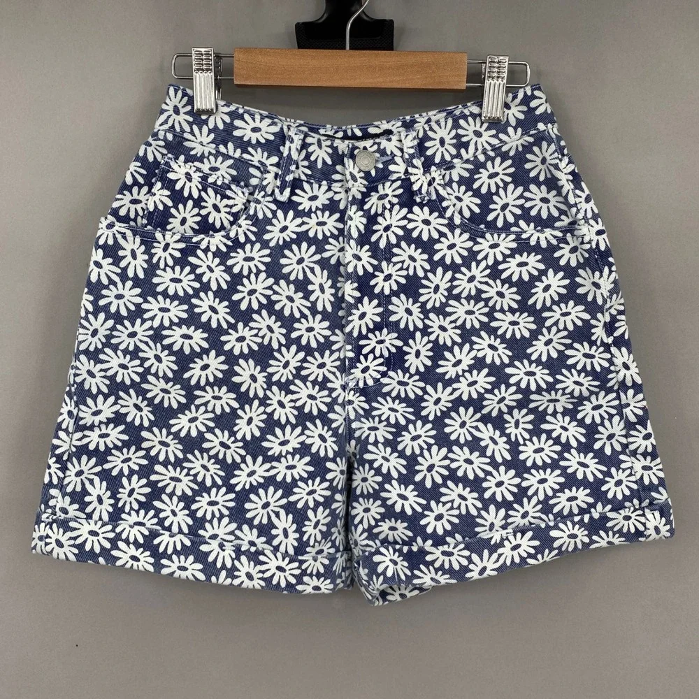 Vintage 90s Guess Daisy Floral Denim Shorts Womens 27 High Waisted Button Fly